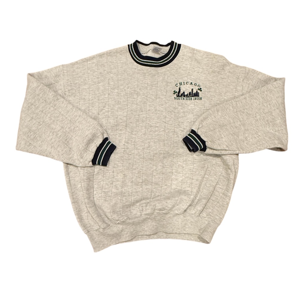 Vintage Jerzees Light Gray Crewneck Sweatshirt Chicago Southside Irish XL